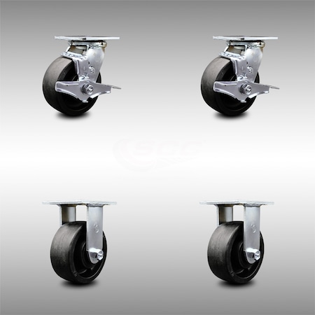 Service Caster 5 Inch SS Glass Filled Nylon Caster Set with Roller Bearing 2 Brakes 2 Rigid SCC SCC-SS30S520-GFNR-TLB-2-R-2